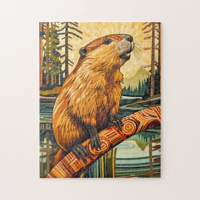 Beaver Totem – Builder in Deco Style Jigsaw Puzzle (Vertical)