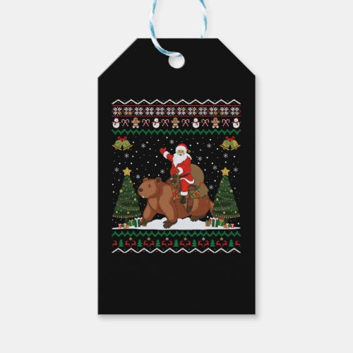 Beaver Ugly Xmas Gift Funny Santa Riding Beaver Ch Gift Tags