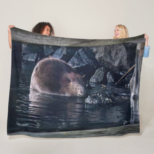 Beaver Under The Dock Wildlife Animal Fleece Blanket