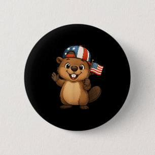 Beaver Usa Flag 4th July Independence Day Boys Gir Button