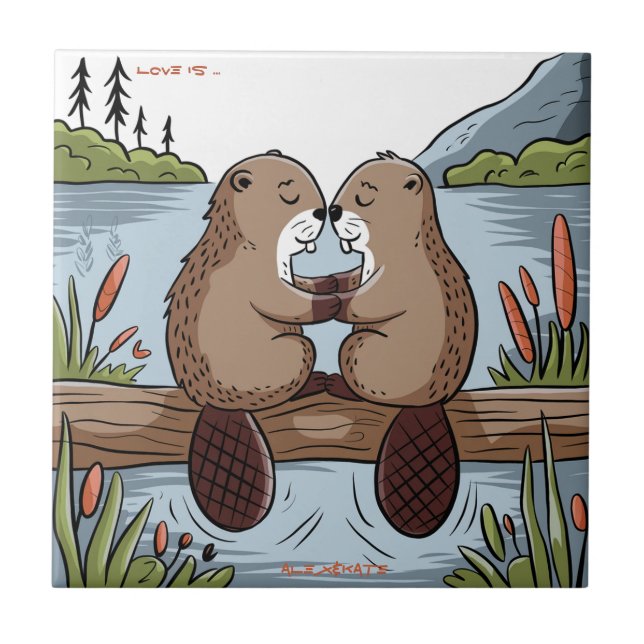 Beaver Valentine Ceramic Tile (Front)