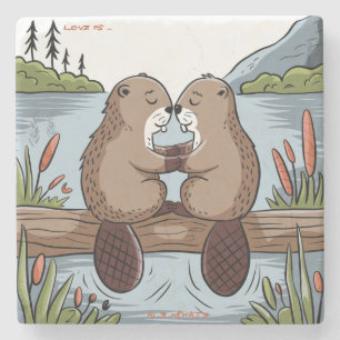 Beaver Valentine Stone Coaster