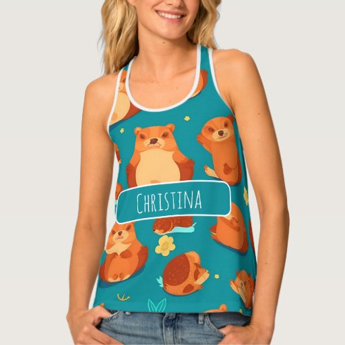 Beaver Watercolor Colorful Personalized Pattern Tank Top