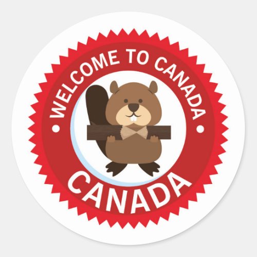 Beaver Welcome To Canada  Canada Day Classic Round Sticker