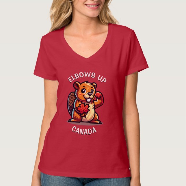 Beaver with a Maple Leaf and Elbows Up Canada Big T-Shirt (Front)