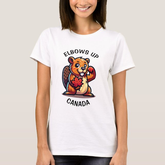 Beaver with a Maple Leaf and Elbows Up Canada Big T-Shirt (Front)