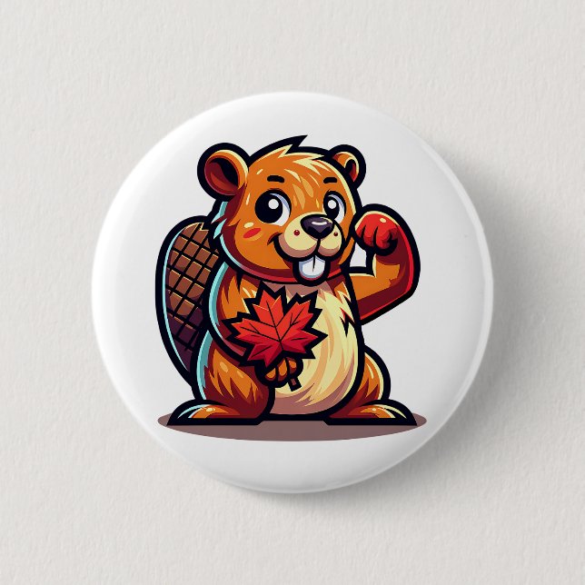 Beaver with a Maple Leaf and Elbows Up Canada Button (Front)