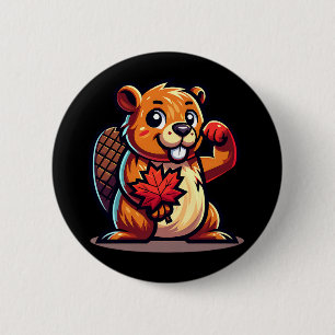 Beaver with a Maple Leaf and Elbows Up Canada Button