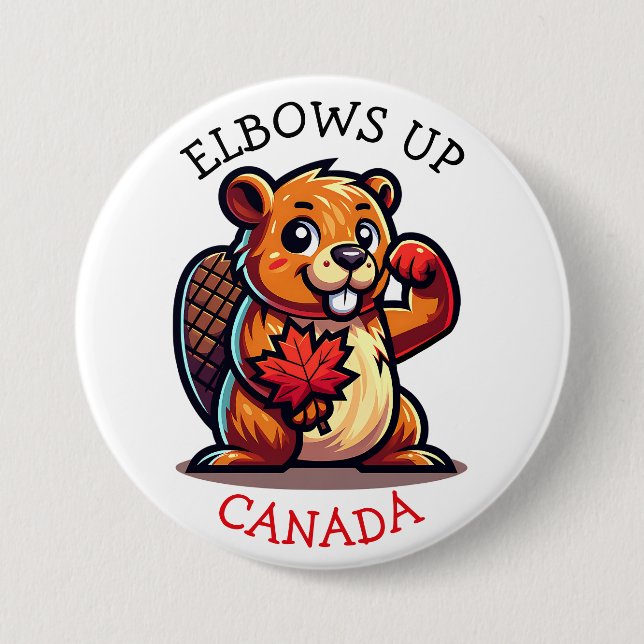 Beaver with a Maple Leaf and Elbows Up Canada Button (Front)