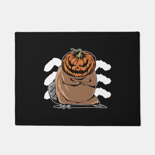 Beaver With A Pumpkin Head _ Halloween Beaver Doormat