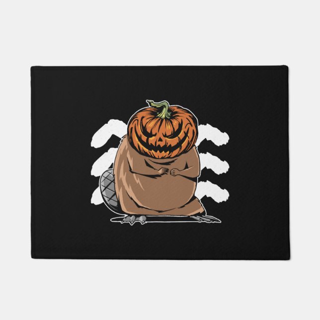 Beaver With A Pumpkin Head - Halloween Beaver Doormat (Front)