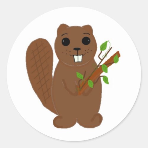 Beaver with Branches Classic Round Sticker