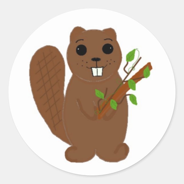 Beaver with Branches Classic Round Sticker (Front)