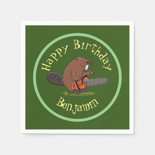 Beaver with chainsaw cartoon napkins (Front)