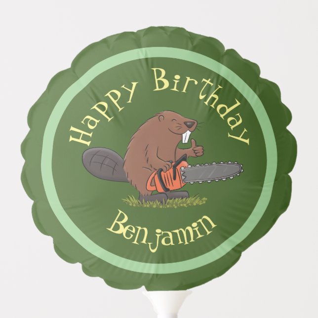 Beaver with chainsaw funny cartoon illustration balloon (Front)