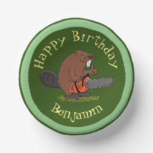 Beaver with chainsaw funny cartoon illustration paper bowls