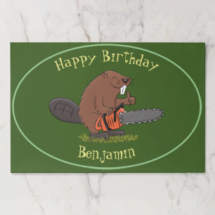 Beaver with chainsaw funny cartoon illustration paper pad