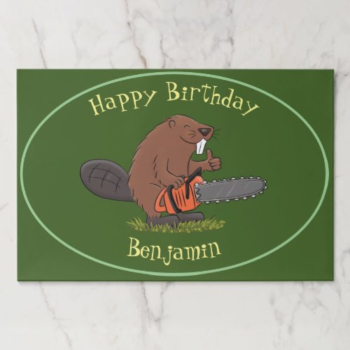 Beaver with chainsaw funny cartoon illustration paper pad