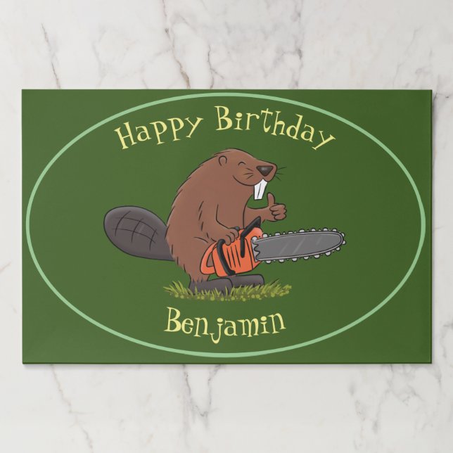 Beaver with chainsaw funny cartoon illustration paper pad (Front)