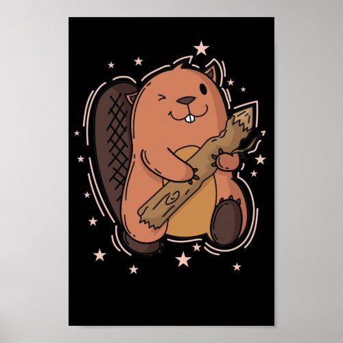 Beaver with its wood poster