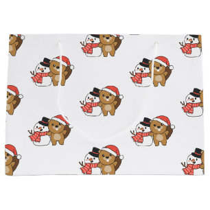 Beaver With Snowman In Winter At Christmas Large G Large Gift Bag