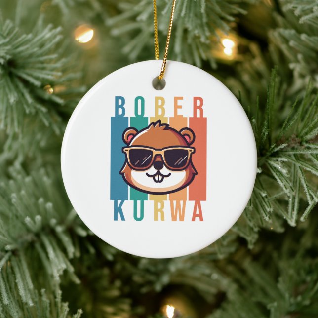  Beaver with Sunglasses Ceramic Ornament (Tree)