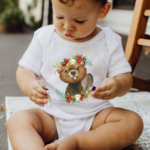 Beaver Woodland Animal Wreath Baby Bodysuit
