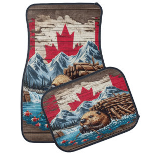 Beaver Working Diligently by a Flowing River Car Floor Mat