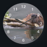 Beaver Working Large Clock<br><div class="desc">Beaver working with beautiful reflections from the water... Using amazing, unique, and high-quality images of wildlife and nature, WorldDesign is dedicated to creating fun and beautiful for people to enjoy, share, and promote as gifts. We are a Zazzle Elite ProDesigner and own the copyright to all the images presented and...</div>