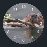 Beaver Working Large Clock<br><div class="desc">Beaver working with beautiful reflections from the water... Using amazing, unique, and high-quality images of wildlife and nature, WorldDesign is dedicated to creating fun and beautiful for people to enjoy, share, and promote as gifts. We are a Zazzle Elite ProDesigner and own the copyright to all the images presented and...</div>