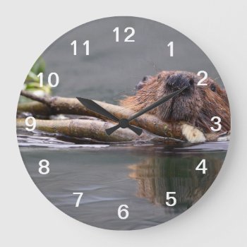 Beaver Working Large Clock by WorldDesign at Zazzle