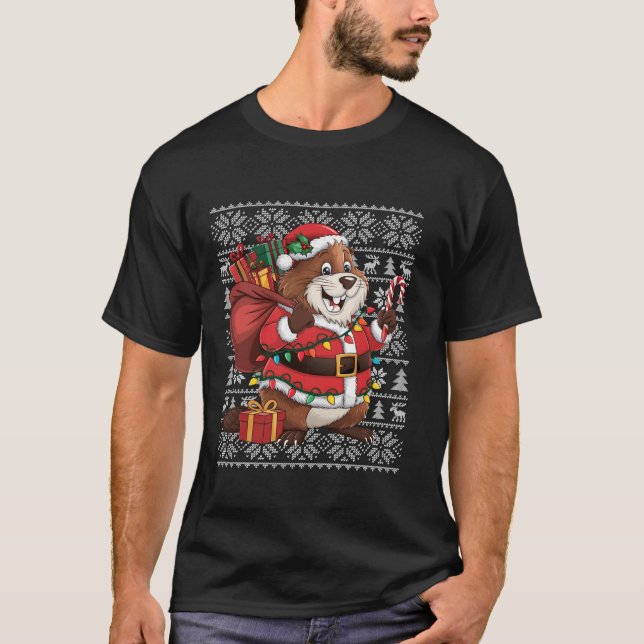 Beaver Xmas Sweater Style Ugly Santa Beaver Christ (Front)