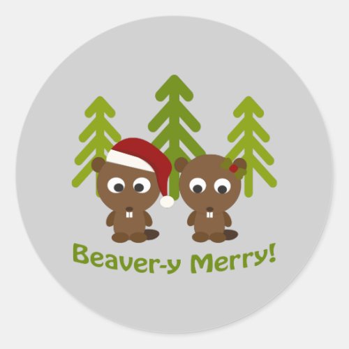 Beaver_y Merry Christmas Beavers Classic Round Sticker