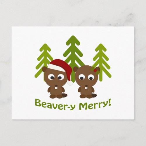 Beaver_y Merry Christmas Beavers Holiday Postcard