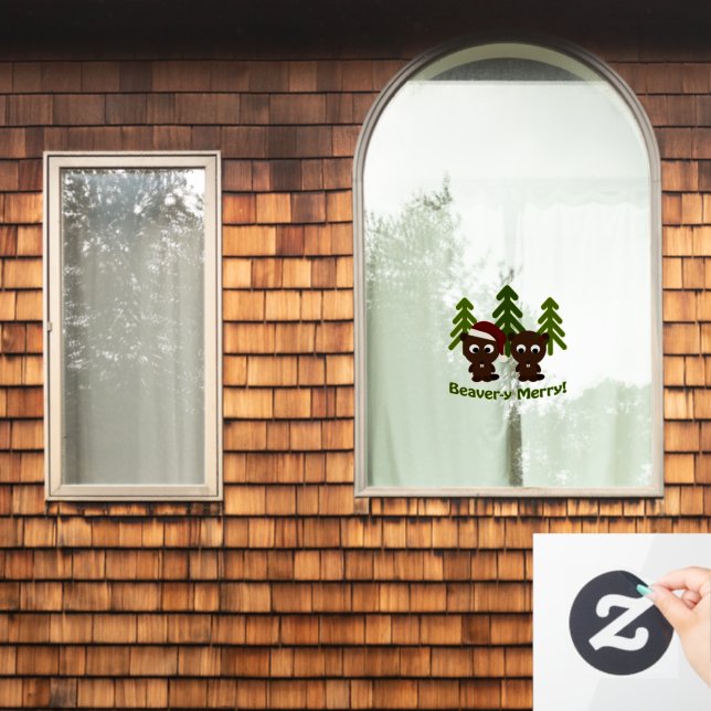Beaver-y Merry! Christmas Beavers  Window Cling (Home Window)
