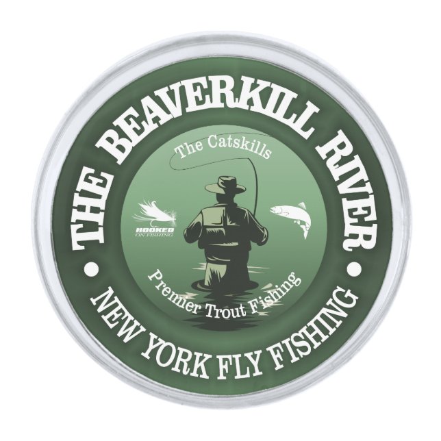 Beaverkill River (Fly Fishing) Silver Finish Lapel Pin (Front)