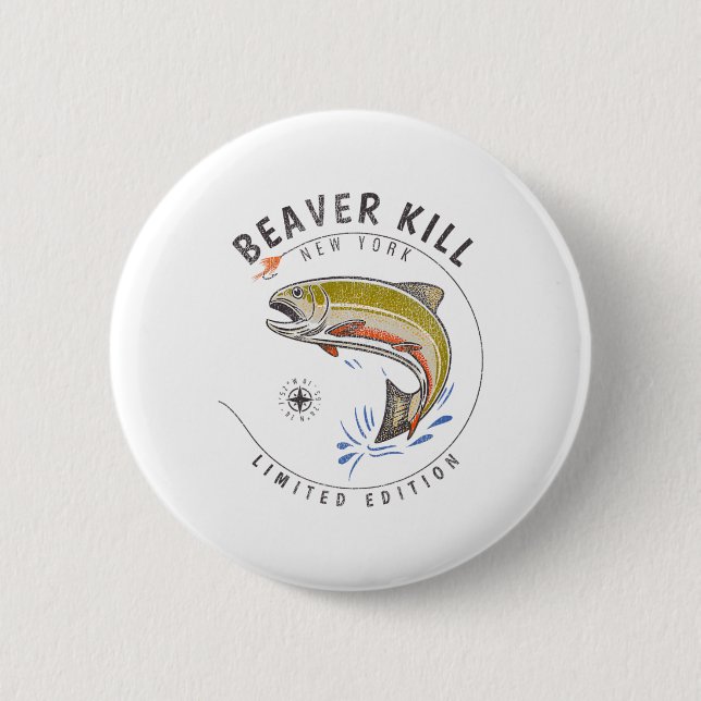 Beaverkill River New York Fly Fishing Souvenir Bea Button (Front)