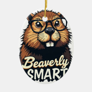 Beaverly Smart – Funny Beaver with Glasses Graphic Ceramic Ornament