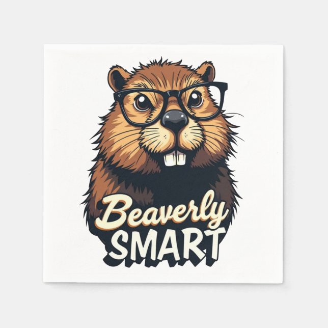 Beaverly Smart – Funny Beaver with Glasses Graphic Napkins (Front)