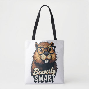 Beaverly Smart – Funny Beaver with Glasses Graphic Tote Bag