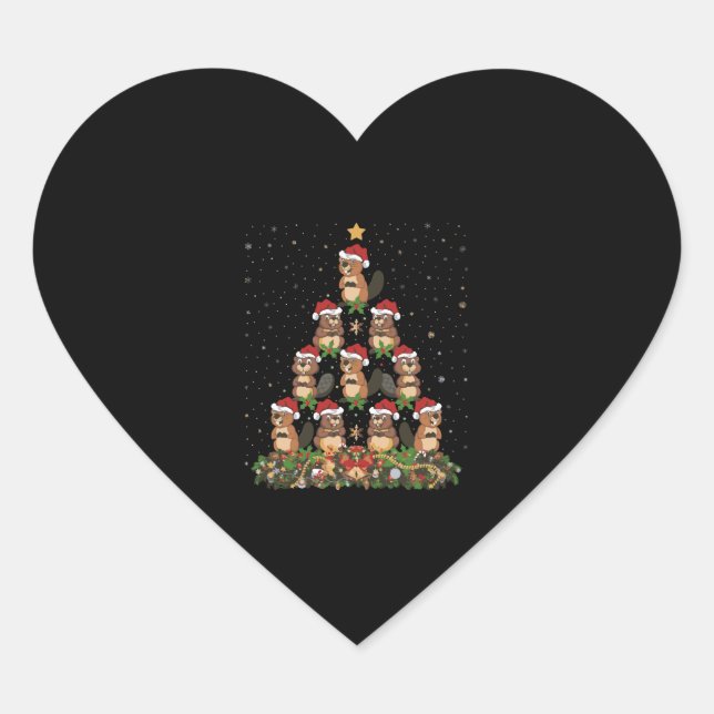 Beavers Christmas Tree Gift Funny Christmas Beaver Heart Sticker (Front)