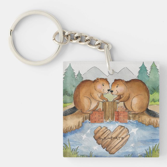 Beavers in Love Keychain (Front)