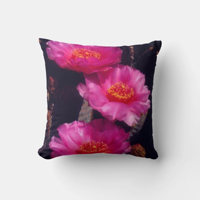 Beavertail Cactus Flowers 2 Throw Pillow (Front)