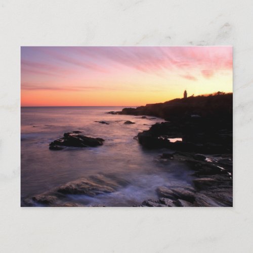 Beavertail Ocean Bluffs Lighthouse Sunset Postcard