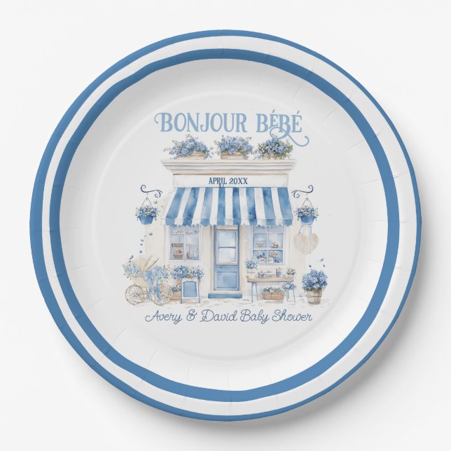 Bebe Cafe Bonjour Bebe Parisian theme Baby Shower Paper Plates (Front)