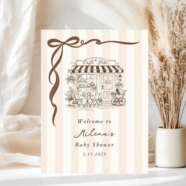 Bebe Cafe Gender neutral Bow Baby Shower Welcome Poster (Creator Uploaded)