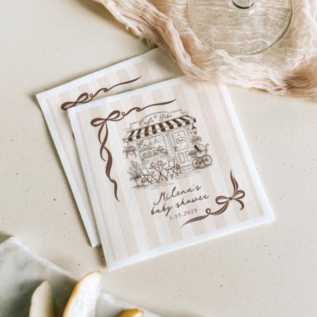 Bebe Cafe Gender neutral Bow Stripes Baby Shower Napkins (Creator Uploaded)