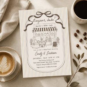 Bebe Cafe Parisian Brown Coffee Baby Shower Invitation