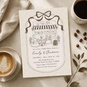 Bebe Cafe Parisian Brown Coffee Baby Shower Invitation