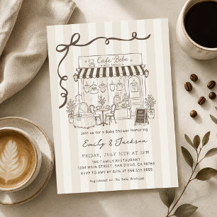 Bebe Cafe Parisian Theme Bow Coffee Baby Shower Invitation